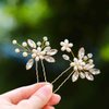 Catery Flower Bride Wedding Hair Pins Crystal Pearl Hair Set Jewelry Headpieces Bridal Decorative Hair Accessories for Women Pack of 2 (Gold)