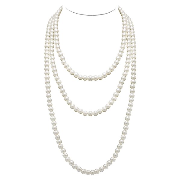 Cryshimmer Long Pearl Necklace for Women Girls Cream White Layered Beaded Strands Necklace 69 Inch