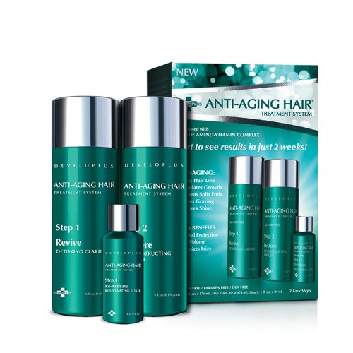 Developlus Anti-Aging Hair Treatment System, Deep Conditioning Formula Fights Hair Loss, Stimulates Growth, Prevents Split Ends, Battles Graying, and Restores Shine, Silicone and Paraben Free