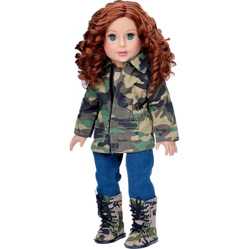 Military Style - 18 Inch Doll Clothes - 4 Piece Outfit - Camouflage Jacket, T-Shirt, Stretchy Jea...