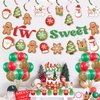 Christmas Gingerbread Man 2nd Birthday Party Decor, Christmas Santa Claus Candy Xmas Ball Two Sweet Banner Snowman Elk Cake Topper Snowflake Latex Balloons for Christmas Second Birthday Party Supplies