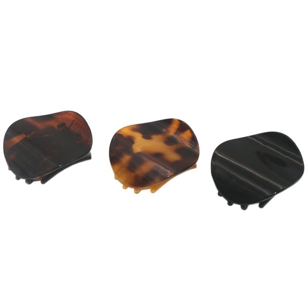 Parcelona French Onde Tortoise Shell Black and Savana Small 2” Celluloid Set of 3 Round Side Slide In Secure Grip Hair Claw for Women and Girls