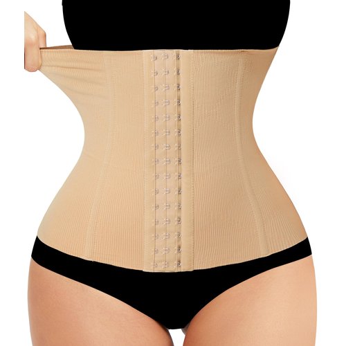 LODAY Waist Trainer Corset Shapewear Tummy Control Body Shaper Waist Cincher for Women Postpartum Belly Band Wrap(M,Beige(hook))
