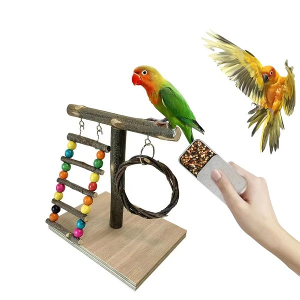 XLpeixin 2pcs Bird Stands for Parrots Tabletop Bird Training Stand Set,Natural Portable Bird Perch with Toys for Parakeets,Cockatiels,Conures Lovebirds,Bird Playground