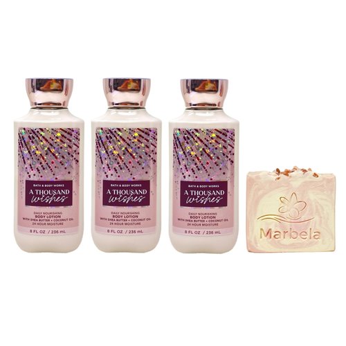Bath & Body Works A Thousand Wishes 3 Piece Daily Nourishing Body Lotion Bundle with a Himalayan Salts Springs Bar Soap - Full Size