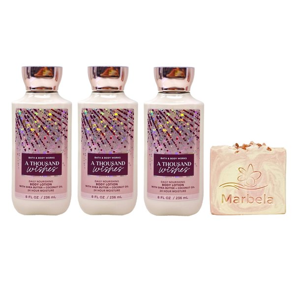 Bath & Body Works A Thousand Wishes 3 Piece Daily Nourishing Body Lotion Bundle with a Himalayan Salts Springs Bar Soap - Full Size