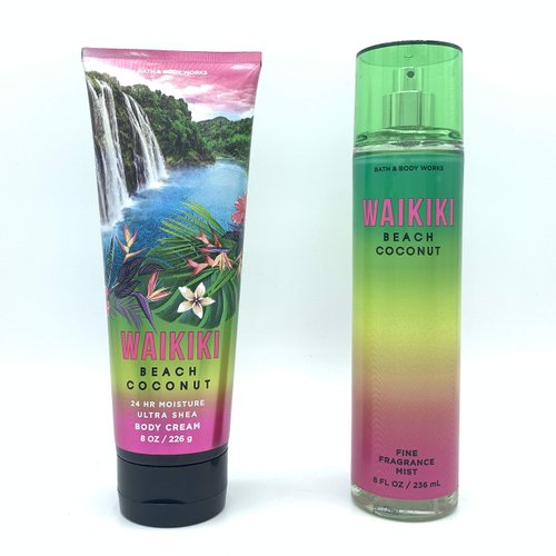 Bath and Body Works Waikiki Beach Coconut 2020 Edition 8oz Body Cream and 8oz Fine Fragrance Mist 2-Piece Bundle, Regular Sizes