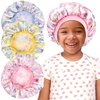 3 Pieces Kids Unicorn Satin Bonnet Wide Elastic Band Sleeping Cap Soft Silk Double Layer Night Hair Hats for Teens Toddler Child Baby