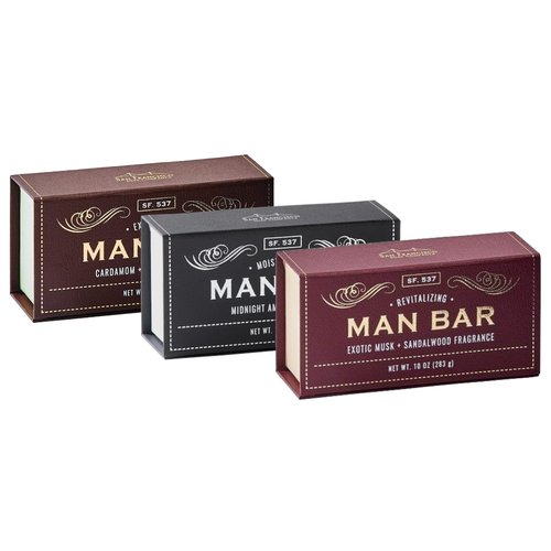 San Francisco Soap Company Man Bar Set of 3 10 oz. Soap Bars (Cardamom+Juniper, Midnight Amber, Exotic Musk + Sandalwood)