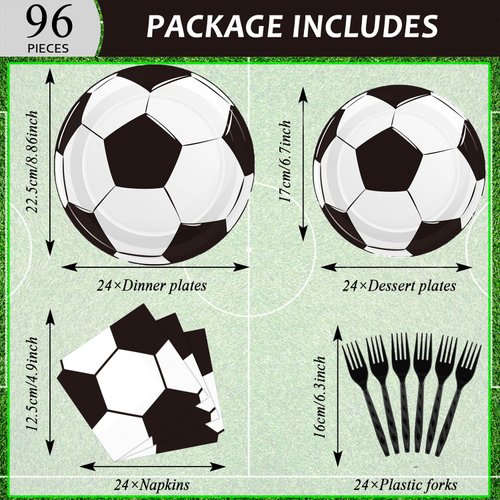96 Pcs Soccer Party Supplies Bundle Paper Plates Napkins Sports Sports Party Birthday Decorations Favors For Kids (Soccer)
