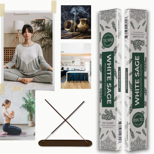 Trumiri Incense Sticks - Total 40 White Sage Insence-Sticks - Dual Pack of 20 Insenses - Insents - Incents - Inscense - Incence - Incienso - All Natural Incense Sticks