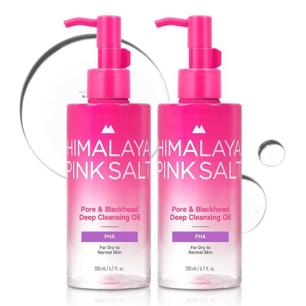 HIMALAYA PINKSALT Pore & Blackhead Deep Cleansing Oil PHA, 6.7 fl oz 2 Pack - Christmas Gifts, Stocking Stuffers, Hydrating Gentle Oil Cleanser for Dry, Sensitive Skin, Low pH Makeup Blackhead Remover
