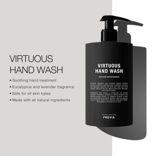 PREVIA Virtuous Hand Wash - Nourishing Soothing Hand Soap for Dry Skin, Hydrating Formula with Lavender & Geranium, Vegan & Natural Ingredients, 16.9 oz