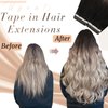 Ugeat Tape in Human Hair Extensions Balayage Tape in Hair Extensions Real Hair Double Sided Natural Black Mix Ash Blonde with Platinum Blonde Balayage Tape in Hair Extensions 12inch 20Pcs 30G