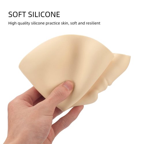 JimKing Tattoo Practice Skin Head, 3pcs Soft Rubber Fake Skin for Permanent Makeup Microblading Eyebrow Lip Eyeliner Tattooing, 1pcs Facial Tattoo Training Skin Support Base