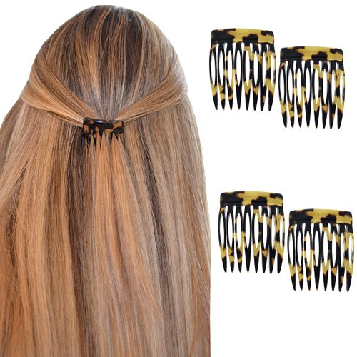 Camila Paris CP2008 Tokyo French Hair Side Comb 4 Piece Handmade Small, French Twist Decorative Hair Combs, Strong Hold Hair Comb Clips for Women, No Slip Styling Girls Hair Accessories Made in France