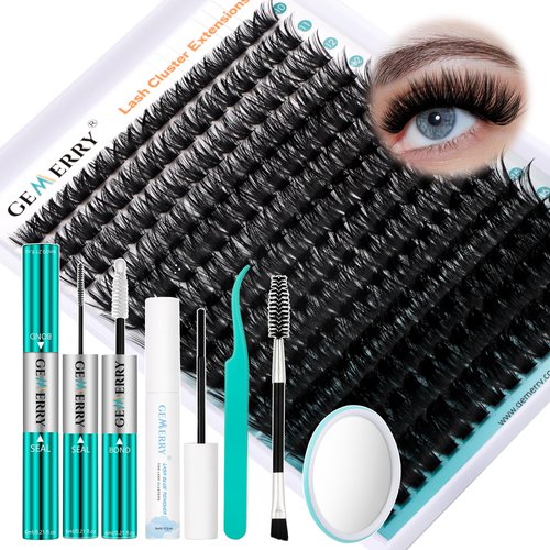 GEMERRY Lash Extension Kit Fluffy Lash Clusters Kit 280Pcs D Curl Cluster Lashes 6 Pcs Eyelash Extension Kit With Lash Bond and Seal, Lash Remover, Lash Tweezers, DIY Lash Extension Kit(100P-10-18mm)