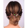 Teyglen Bride Crystal Rhinestone Wedding Hair Comb Green and Red Crystal Hair Piece Gold Leaf Crystal Hair Side Comb Christmas Wedding Headpiece Hair Accessories for Women Girls (Red)