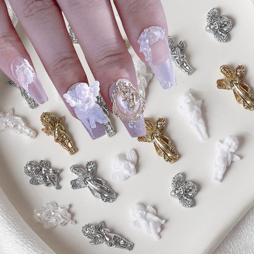 Angel Nail Art Decorations, Resin 5D Love Cupid Angel Nail Art Designs, 32Pcs Three-Dimensional Angel Acrylic Nails Charms for Women Girls Manicure Art, DIY Jewelry Rhinestone Making Craft Supplies