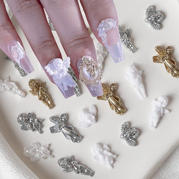 Angel Nail Art Decorations, Resin 5D Love Cupid Angel Nail Art Designs, 32Pcs Three-Dimensional Angel Acrylic Nails Charms for Women Girls Manicure Art, DIY Jewelry Rhinestone Making Craft Supplies