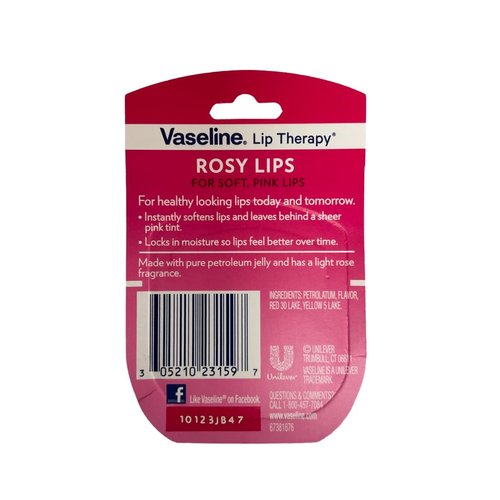 2 Vaseline Therapy Lip Balm 0.25 Oz Rosy Flavor Petroleum Jelly Mini Jar Lipbalm