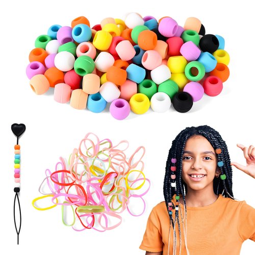 Silicone Hair Beads for Girls Braids, 50pcs Soft Colorful Pony Beads Bulk for Kids Girls Women Hair Accessories