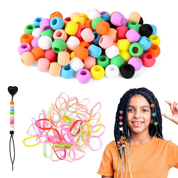 Silicone Hair Beads for Girls Braids, 50pcs Soft Colorful Pony Beads Bulk for Kids Girls Women Hair Accessories