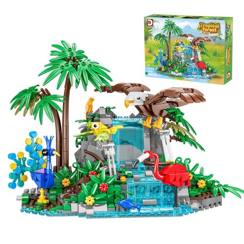 Tropical Forest Animal Building Blocks Set - Including eagles, peacocks, birds, flowers, plants, and trees,898pcs of animal building kits that will be swinging, Gift for Kids Girls Boys Age 8-12 Years