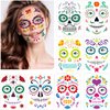 Day of The Dead Tattoos Halloween Temporary Face Tattoos Skeleton Floral Full Skull Face Mask Stickers Party Supplies