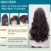 BEAUEXE Invisible Wire Halo Hair Extensions for Women Long Wavy Adjustable Hair Pieces Removable Secure Clips Hairpieces Secret Extensions 20'' (Black), 1.0 Count