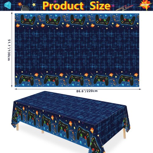 4 Pack Video Game Tablecloth Video Game Birthday Decoration Gaming Birthday Party Supplies 86” x 51” Rectangle Plastic Game party Table Cover for Kids Boys Girls Video Game Party Decorations Favors