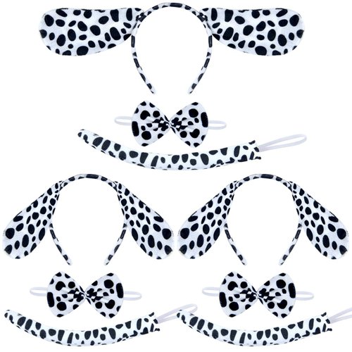 Coopay 9 Pieces Halloween Christmas Dalmatian Costume Set Dog Ears Headband Kit Include Dalmatian Ears Headbands Bow Tie and Tail for Christmas Halloween New Year Cosplay Costume or Party Decoration