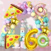 7pcs Pizza Balloons, Pizza Birthday Number Mylar Foil Balloon Pizza Slice Party Supplies Pizzaria Birthday Decorations (6th)