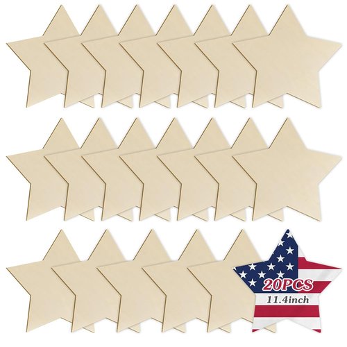 Ukontagood 20 PCS Wood Star Cutouts 12 Inch Wooden Star Cutouts Blank Star Wooden Pieces Wooden Stars for Christmas Decoration Supplies Crafts