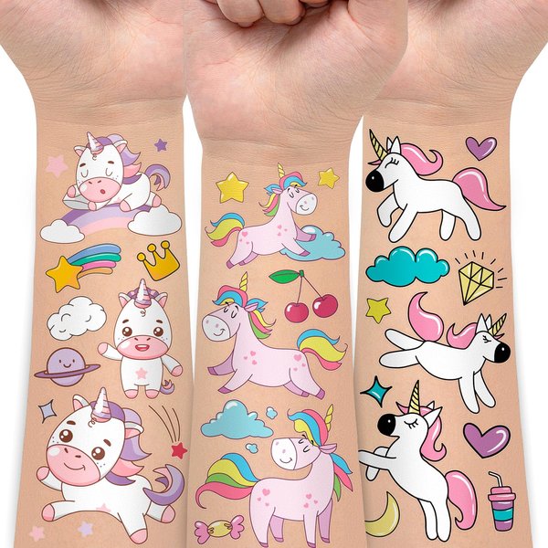 EMOME kids tattoos temporary, Fake Tattoos for Kids Party Favor, Boys and Girls Birthday Party Supplies Decorations Goodie Bag Stuffers (Unicorns)