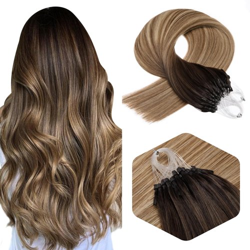 Micro Bead Hair Extensions Real Human Hair 14 Inch Micro Links Hair Extensions Human Hair Extensions Beaded Extensions Human Hair Brown Golden Blonde Highlight Microlink Extensions 1g/s 50g #3/8/22