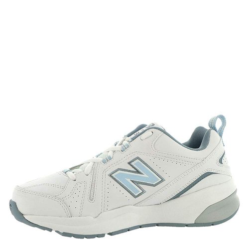New Balance Women's 608 V5 Casual Comfort Cross Trainer, White/Light Blue, 9 Wide