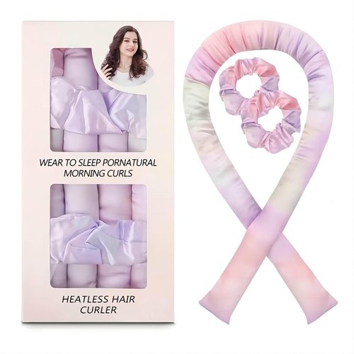 Satin Heatless Curling Headband Set, Flexible Pearl Cotton Curling Iron, Silk Curling Iron with Gift Box, Overnight Heatless Curling Iron, Styling Tool for Medium Length Hair (Light Purple)