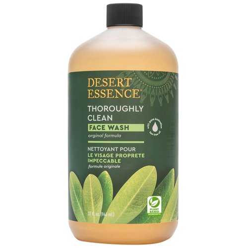 Desert Essence Thoroughly Clean Face Wash - Original - 32 Fl Oz - Tea Tree Oil - For Soft Radiant Skin - Gentle Cleanser - Extracts Of Goldenseal, Awapuhi, Chamomile Essential Oils