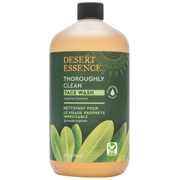 Desert Essence Thoroughly Clean Face Wash - Original - 32 Fl Oz - Tea Tree Oil - For Soft Radiant Skin - Gentle Cleanser - Extracts Of Goldenseal, Awapuhi, Chamomile Essential Oils
