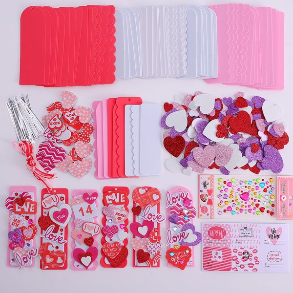 TINYFUTURE Craft Kit, DIY Bookmarks Valentine Art Deco Decorations, 36 Sets Self Adhesive Heart Stickers for Kids Party Favors Fun Classroom Home Activities