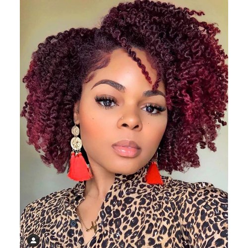 Hanne Fashion Short Kinky Curly Wigs Ombre Burgundy Side Part Wig Afro Bomb Curly Wig Twist Out Wig African American Wigs Heat Resistant Fiber Kinky Synthetic Full Wigs for Black Women (1B Burgundy)