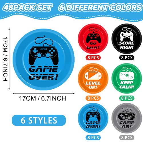 Naozinebi 72PCS Video Game Birthday Plates Gaming Party Supplies 7Inch Game Lovers Tableware Gamer Party Disposable Paper Dessert Plates for Boys Girls Kids Baby Shower Decorations Favor, 6 Designs