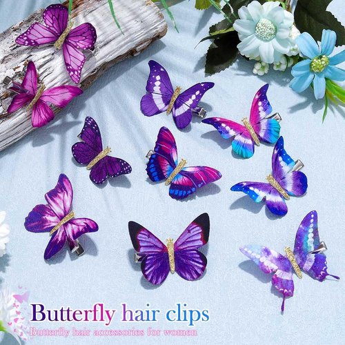 BARTOSI Butterfly Hair Clips Purple Butterfly Hair Barrettes Butterflies Hairpin Cute Decorative Bobby Pins Hair Accessories for Women and Girls (Pack of 10)