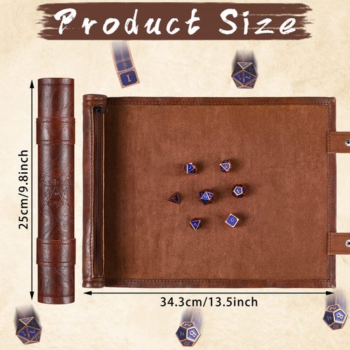 Civaner Dice Mat Tray Rolling Mat with Zipper PU Leather Folding Scroll Dice Bag Dice Holder Dice Table Christmas Game Accessories(Brown, Black)