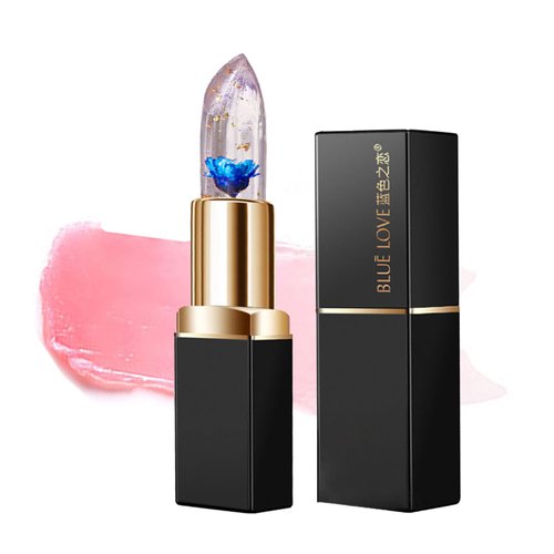 BLUE LOVE Color Changing Flower Lipstick, Jelly Temperature Change Clear Lipstick with Flower Inside, Hydrating Moistrurizer Lip Balm Long Lasting Chapstick Nourishing Lip Gloss for Dry Lips (Blue)