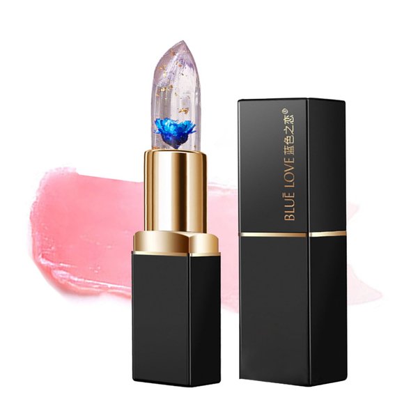 BLUE LOVE Color Changing Flower Lipstick, Jelly Temperature Change Clear Lipstick with Flower Inside, Hydrating Moistrurizer Lip Balm Long Lasting Chapstick Nourishing Lip Gloss for Dry Lips (Blue)