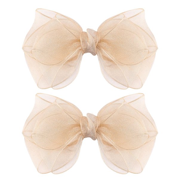 5.5-Inch Organza Double Hair Bows Alligator Clips Hair Accessories for Girls Toddler Kids Children Teens -Champagne Gold
