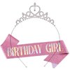MUYEE Rose Red ''Birthday Girl'' Headband & Sash Sets,Birthday Gifts for Litte Girls Women,Rhinestone Birthday Girl Tiara Crown for Girl's Birthday Decoration (Rose Red)