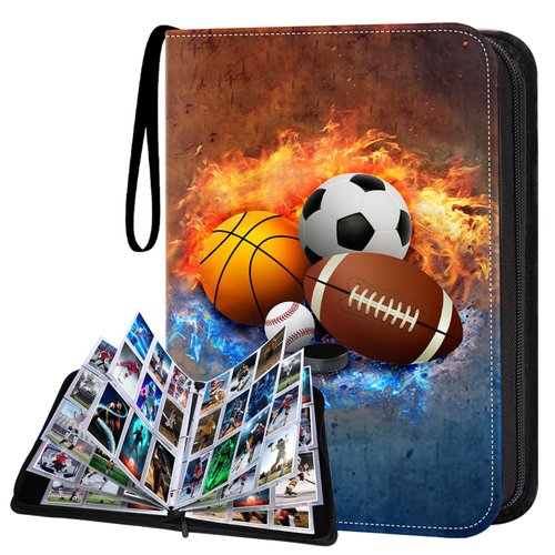 HESTECH Sports Card Binder Sleeves,900 Pocket Sports Card Holder 50 Removable Sheets for Trading Cards Zipper Folder Collector Album 3 Ring Baseball Football Basketball Hockey Soccer Organizer Storage